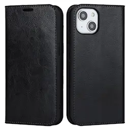 Mobiltaske Ægte Læder iPhone 15 Sort