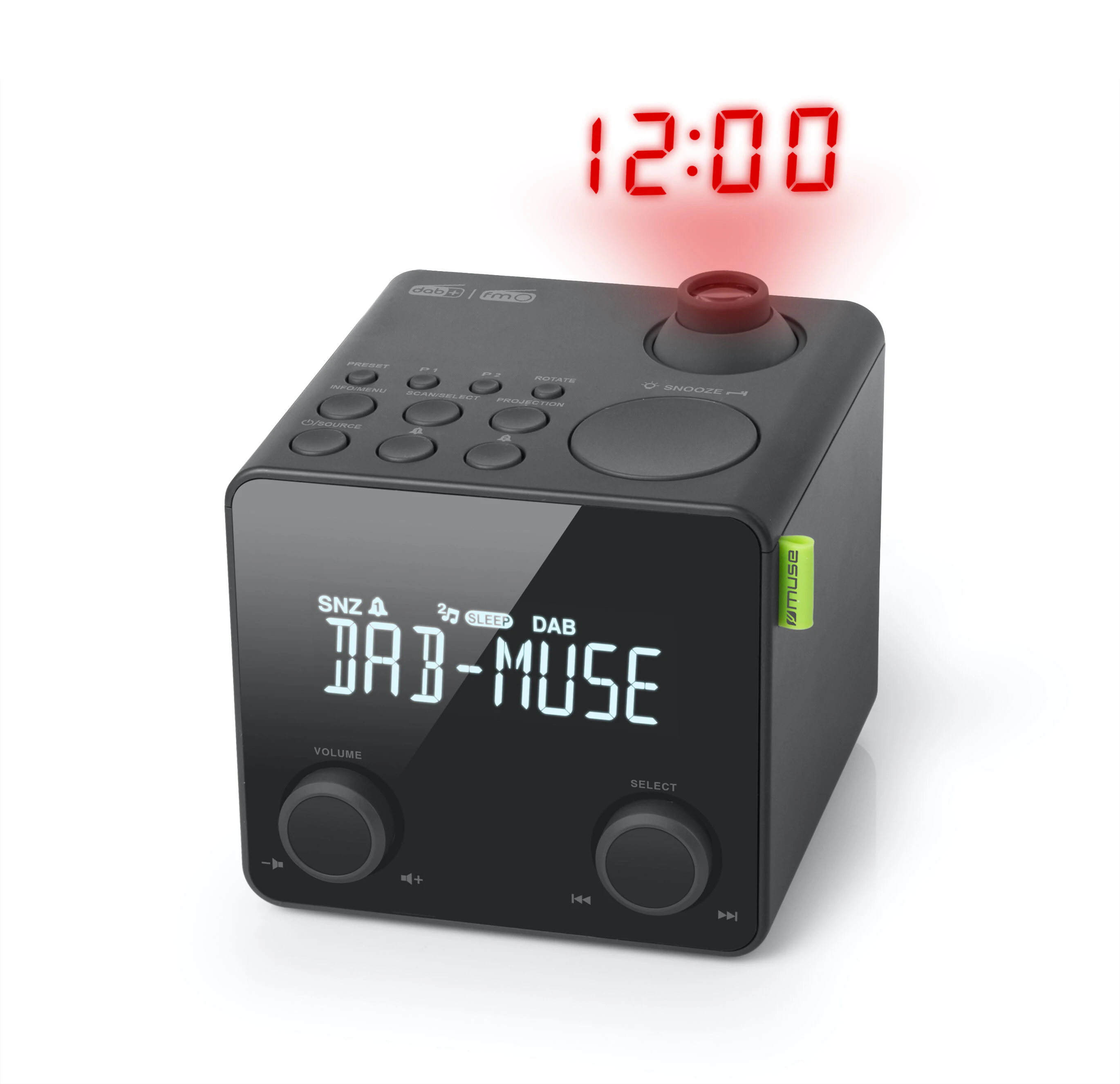 Muse Klokkeradio med projeksjon DAB+, Svart