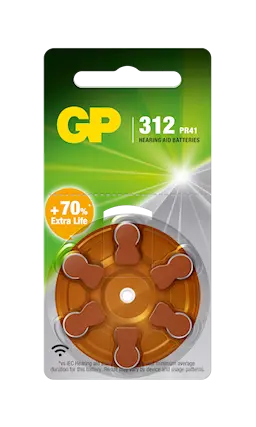 Høreapparatsbatterier 6-pak, Størrelse 312 - PR41 - Brun