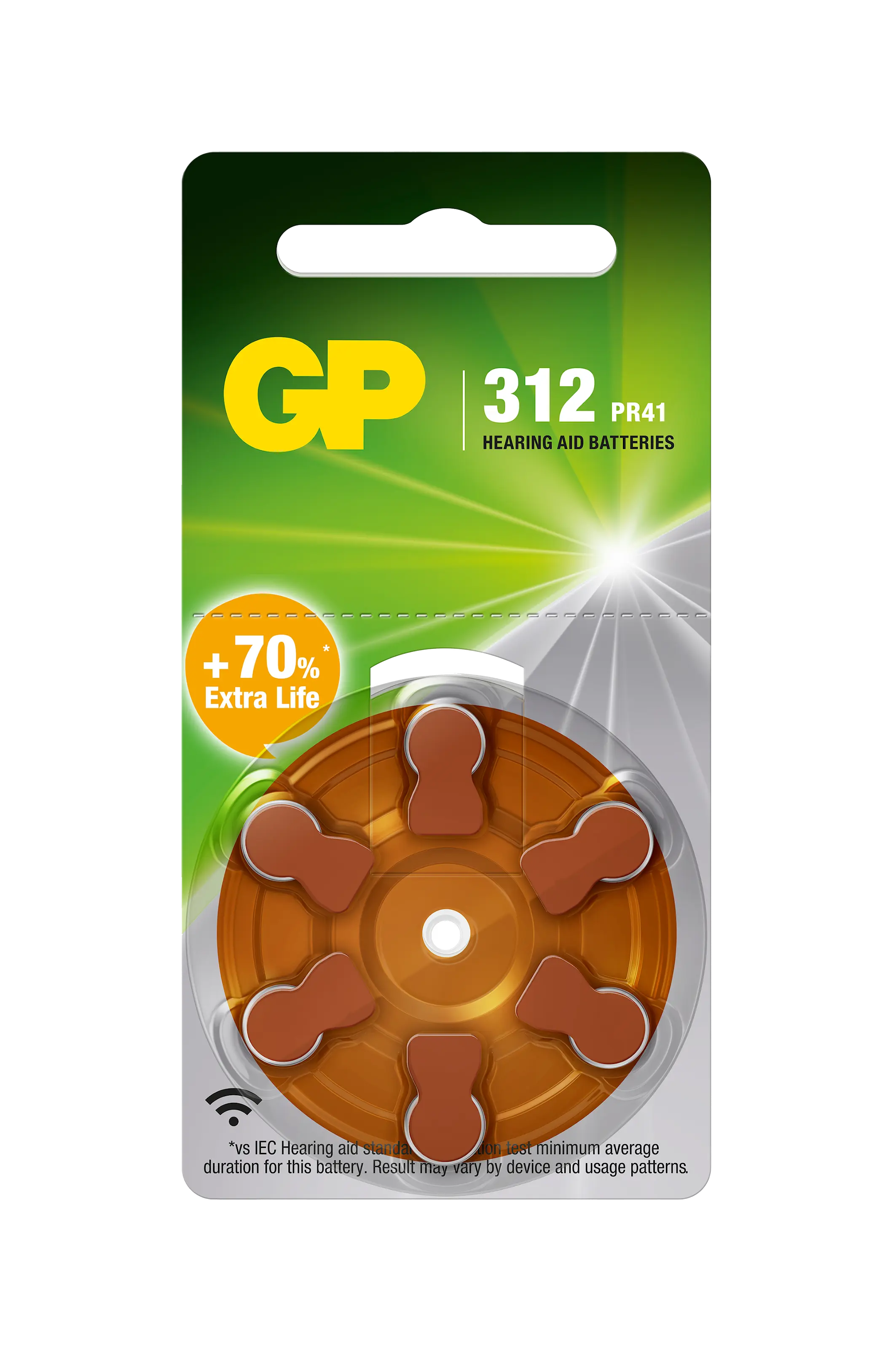 Høreapparatsbatterier 6-pak, Størrelse 312 - PR41 - Brun