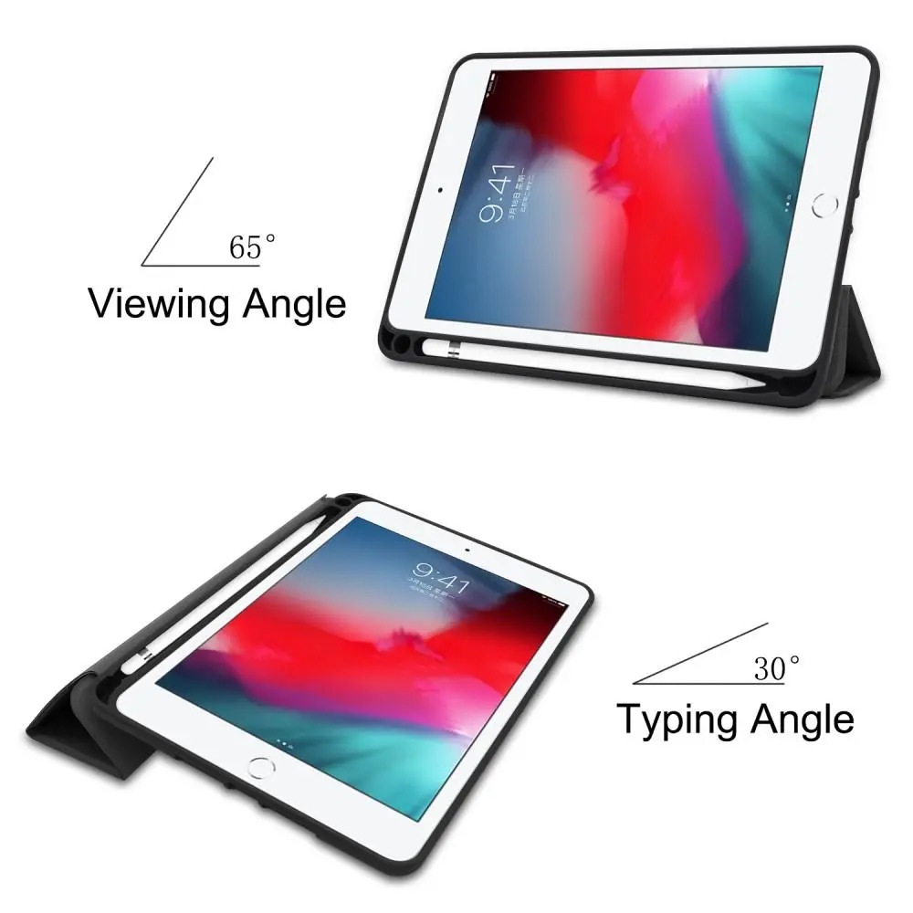 Apple iPad Mini 4 7.9 (2015) Fodral Tri-fold med Pencil-hållare Svart