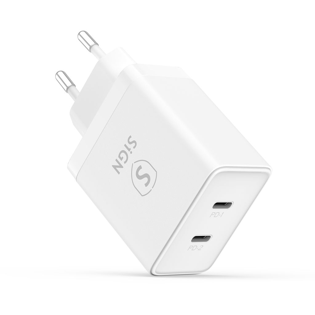 SiGN Dual USB-C PD Hurtiglader 40W Hvit