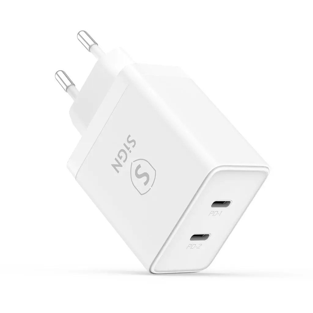 Dual USB-C PD Hurtigoplader 40W Hvid