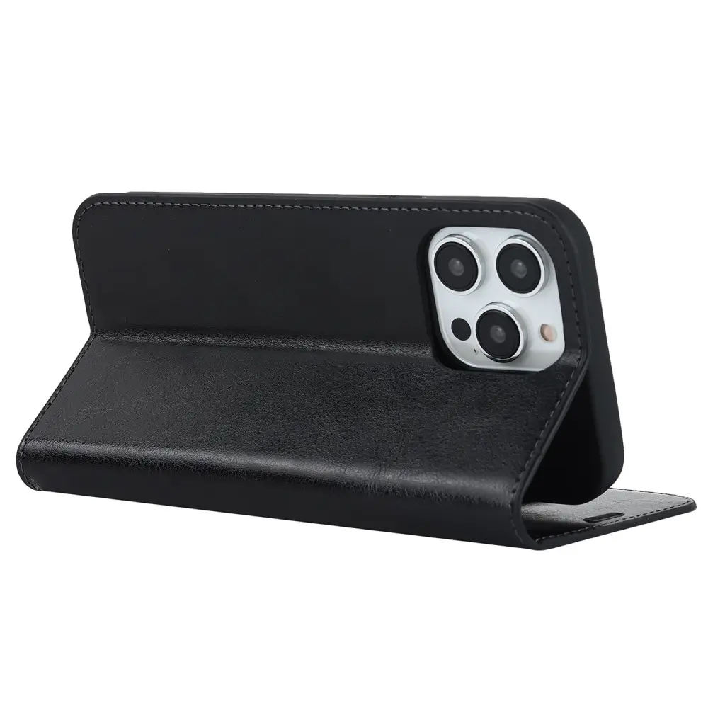 Mobilfodral Äkta Läder iPhone 14 Pro Svart