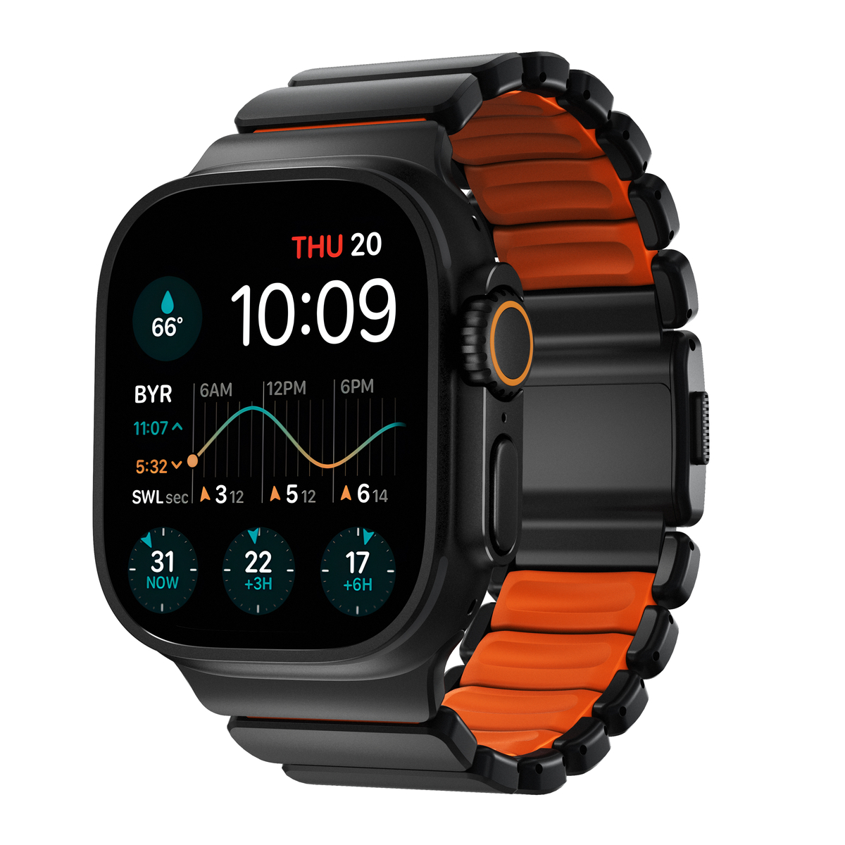 Nomad Apple Watch SE 3 44mm Reim Stratos, Black Titanium - Ultra Orange