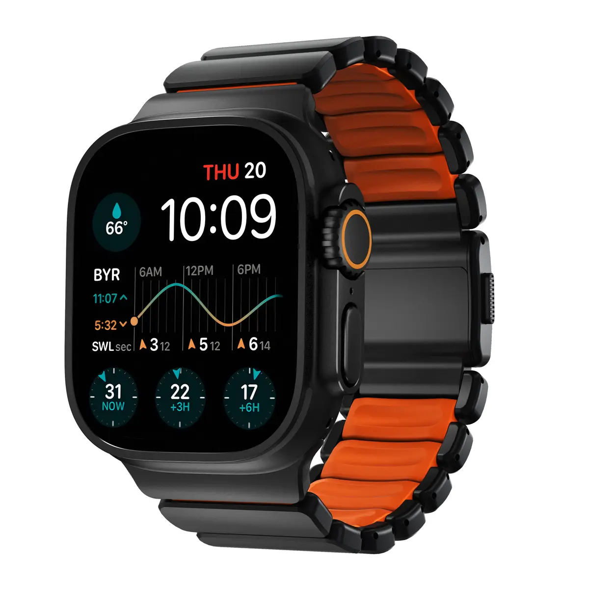 Apple Watch Ultra 49mm 2nd Gen Armbånd Stratos, Black Titanium - Ultra Orange