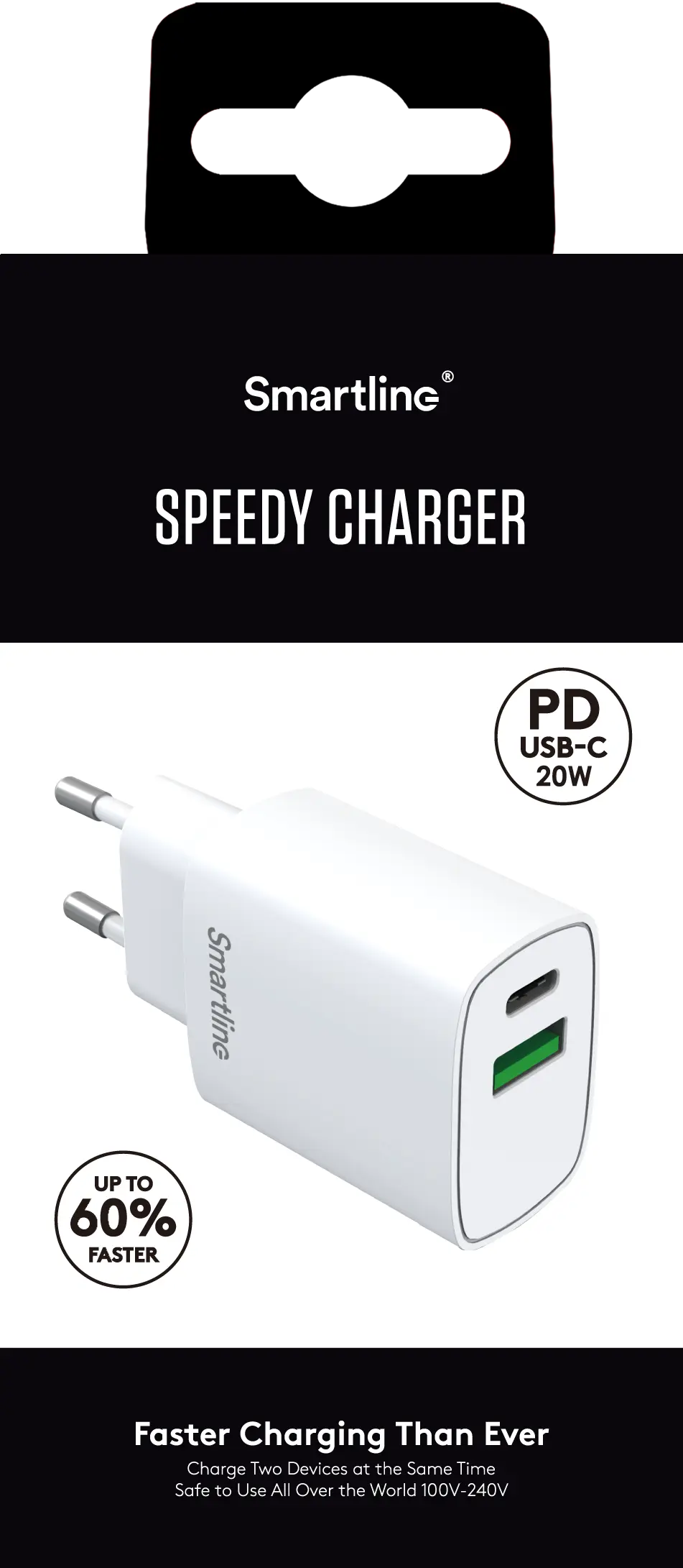 Power Delivery Laddare 20W Dual USB-C + A Vit