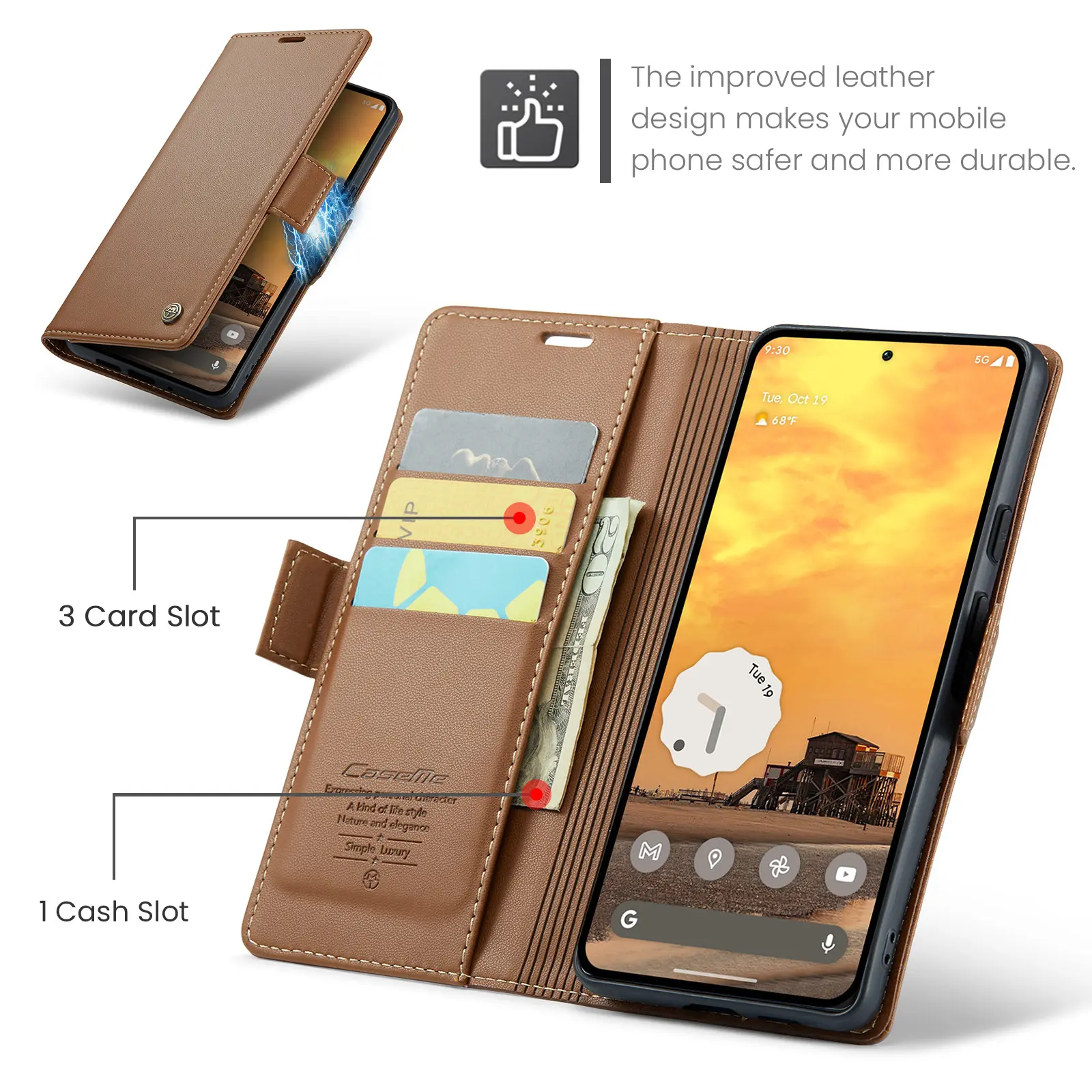 Slim Plånboksfodral RFID-skydd Google Pixel 11 Pro Brun