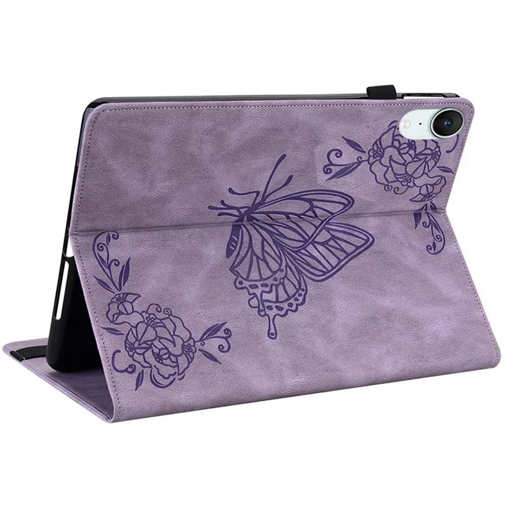 Läderfodral Fjärilar Apple iPad Mini 8th Gen (2026) Lila