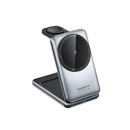 Foldbar 3-i-1 Trådløs Magnetisk Ladestation 15W, Sort