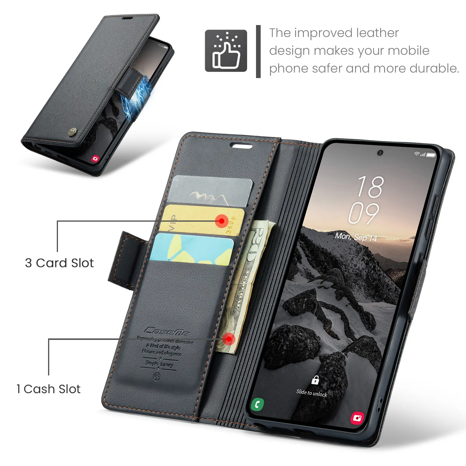 Slim Plånboksfodral RFID-skydd Samsung Galaxy S26 Ultra Svart