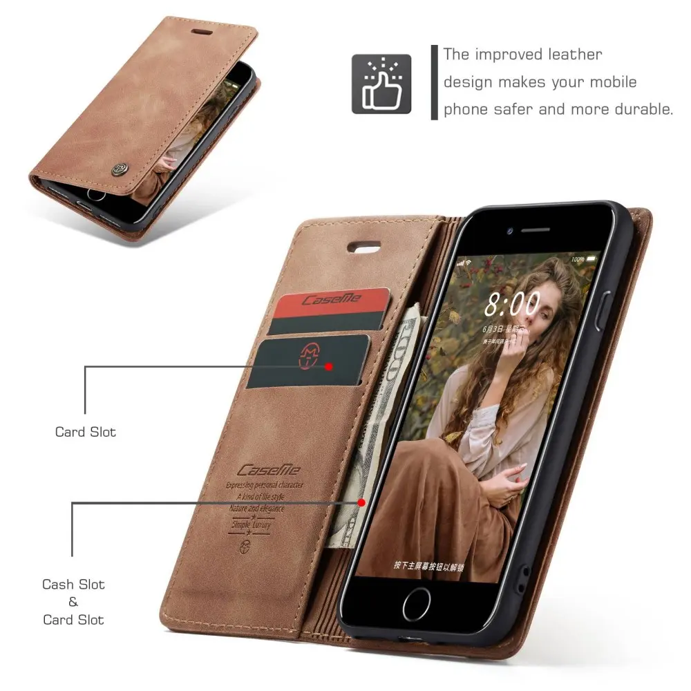 Slim Plånboksfodral iPhone SE 2022 Cognac
