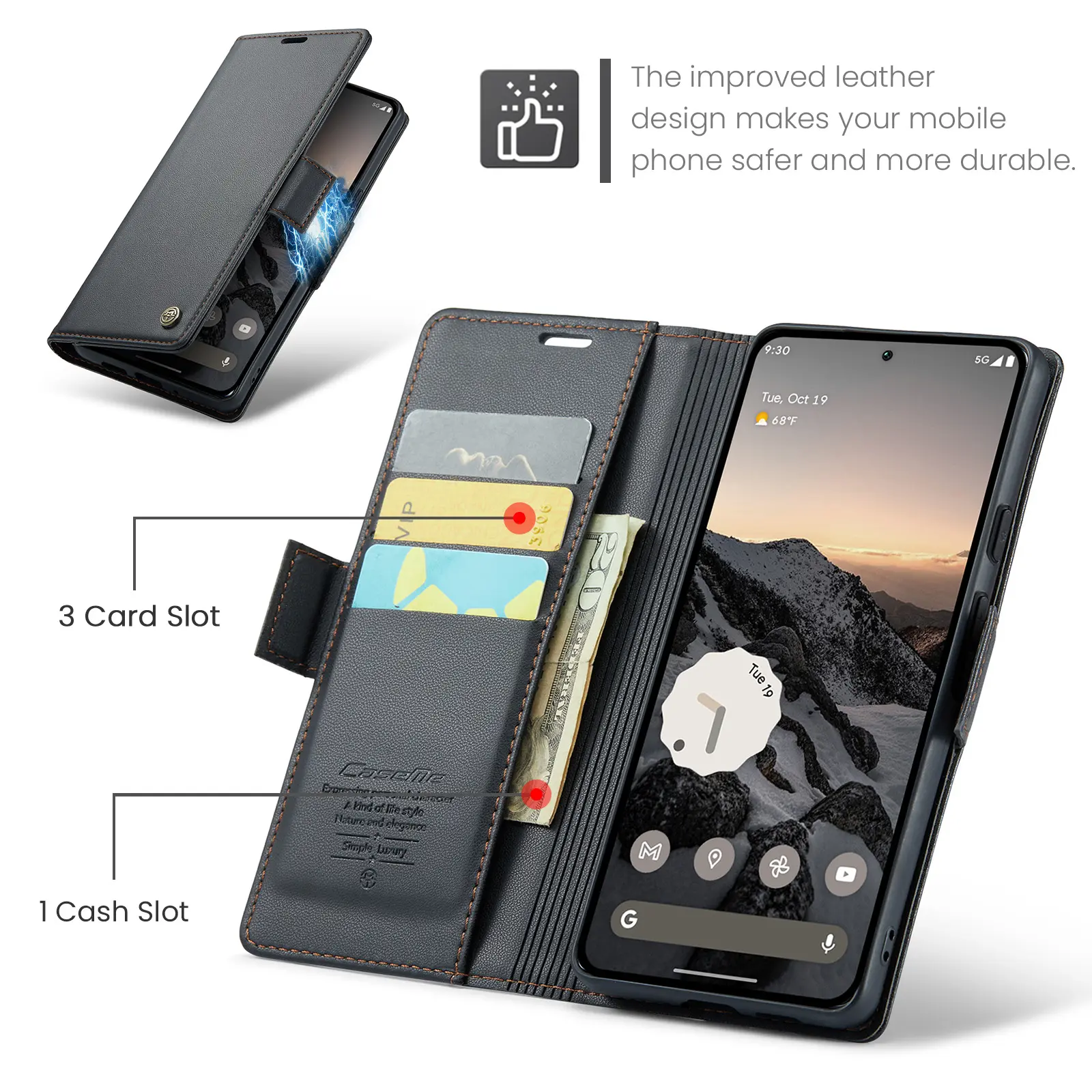 Slim Plånboksfodral RFID-skydd Google Pixel 11 Pro Svart