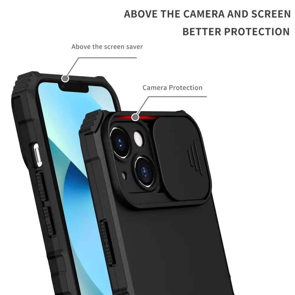 iPhone 14 Kickstand Skal Kameraskydd Svart