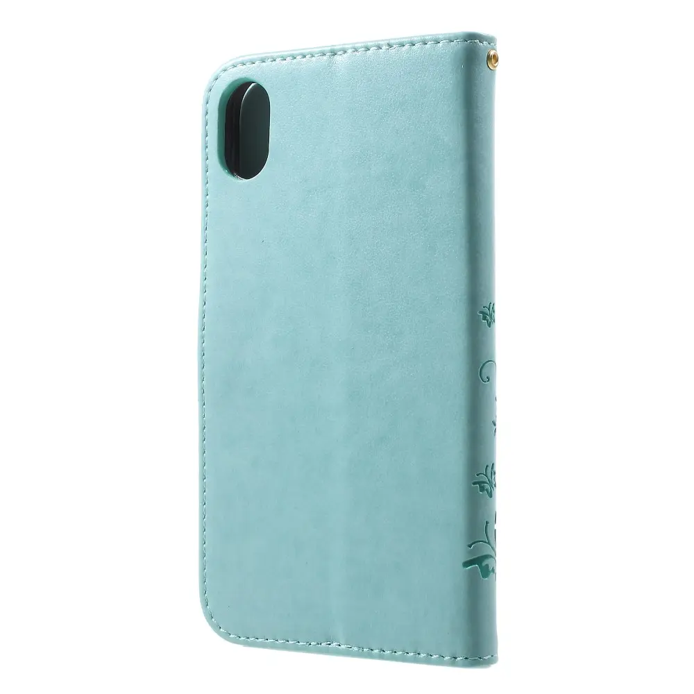 Läderfodral Fjärilar iPhone Xr Grön