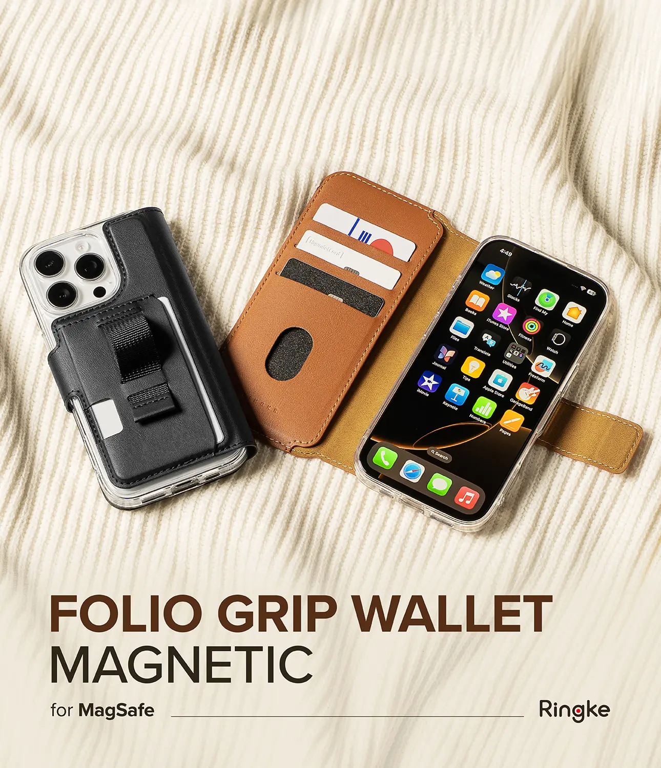 Folio Grip Wallet Magnetic iPhone 16 Pro Max Svart