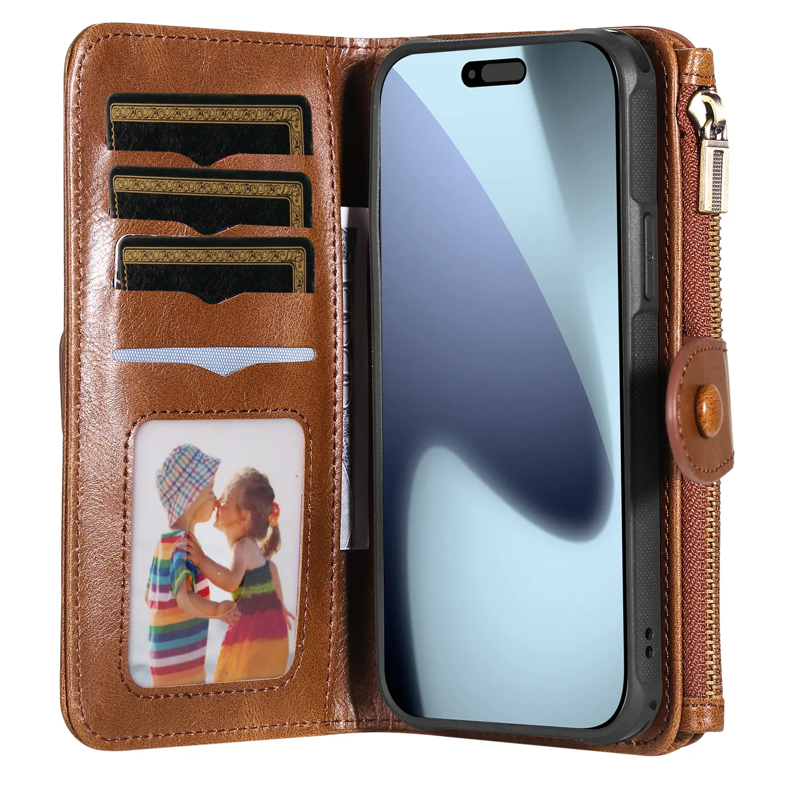 Magnet Leather Multi-Wallet iPhone 18 Pro Brun