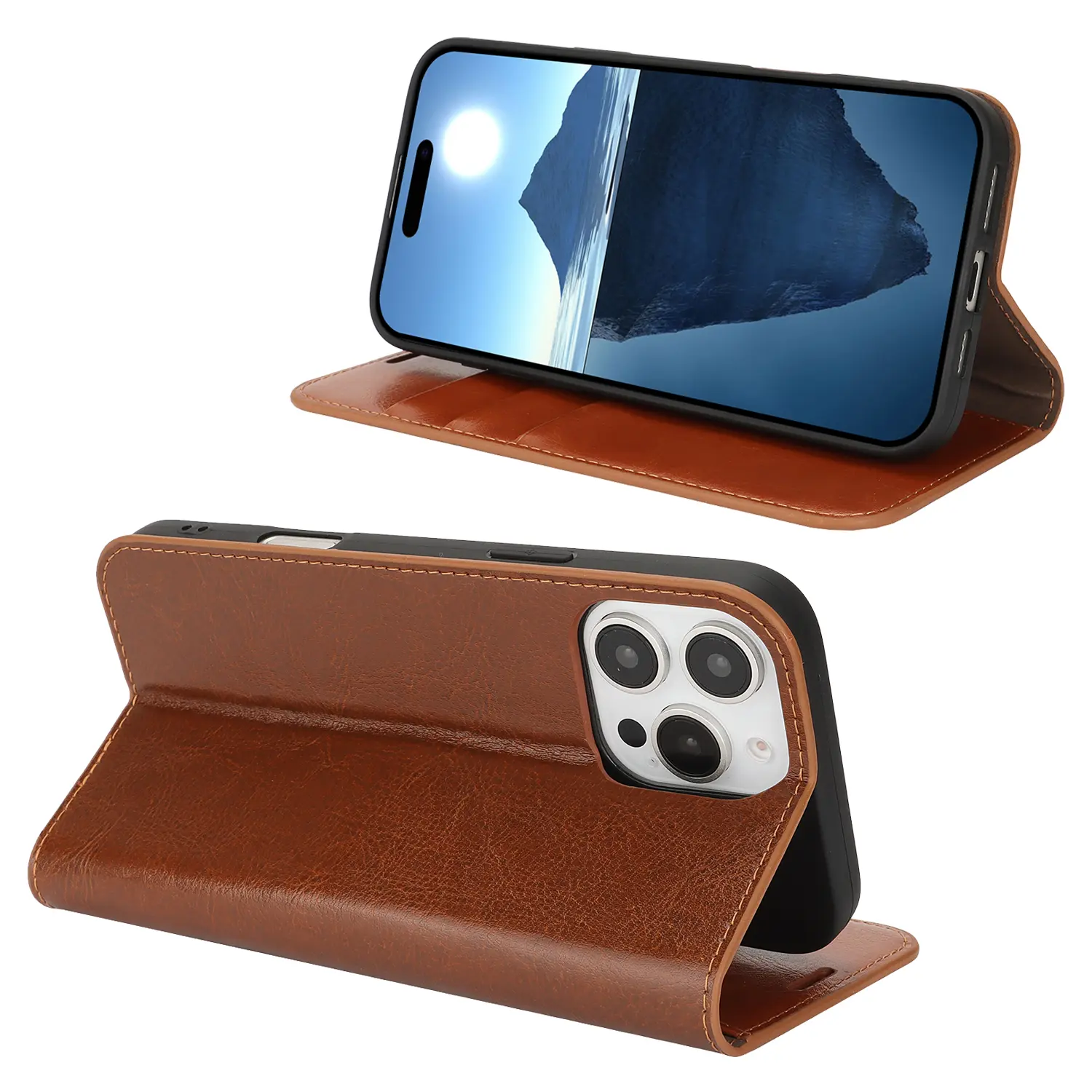 Mobilfodral Äkta Läder iPhone 16 Pro Brun