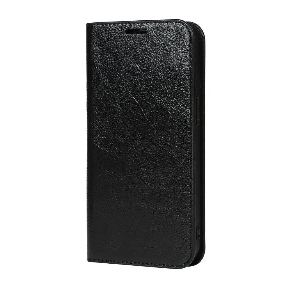 Mobilfodral Äkta Läder iPhone 12/iPhone 12 Pro Svart