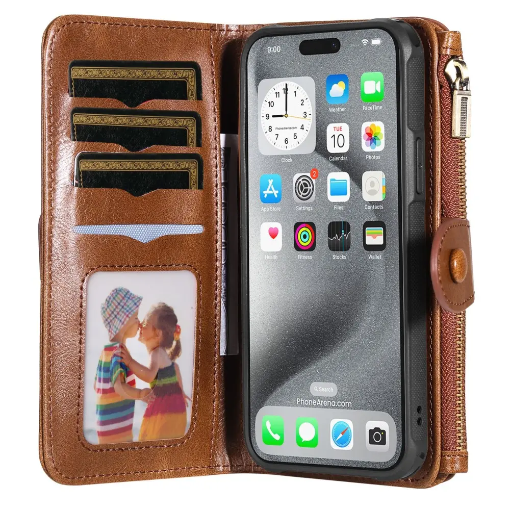 Magnet Leather Multi-Wallet iPhone 16 Pro Max brun