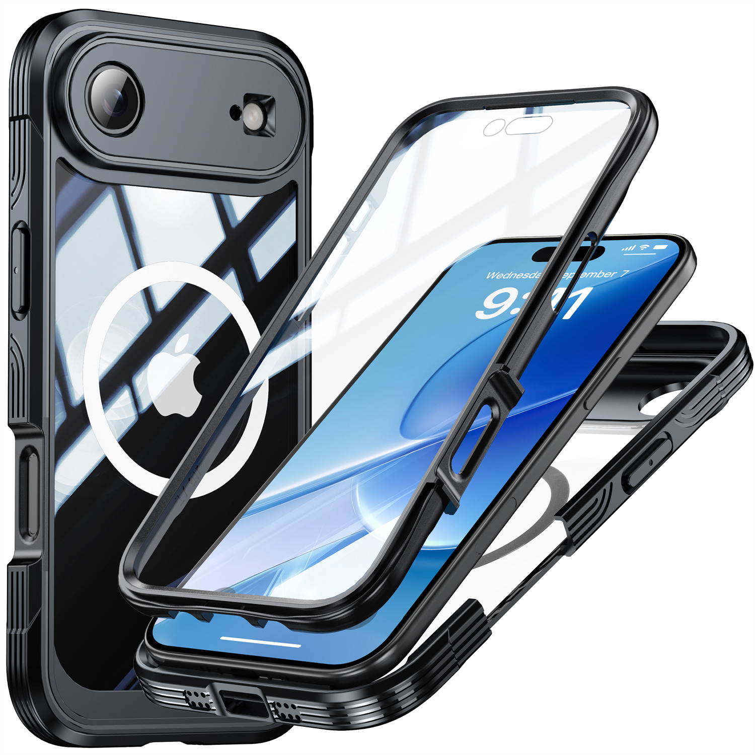 Premium Full Protection Case iPhone Air Svart - Heldekkende deksel med herdet glass skjermbeskyttelse