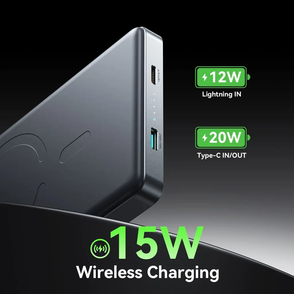 Trådlös Magnetisk Ultratunn Powerbank 10000 mAh 20W Grå