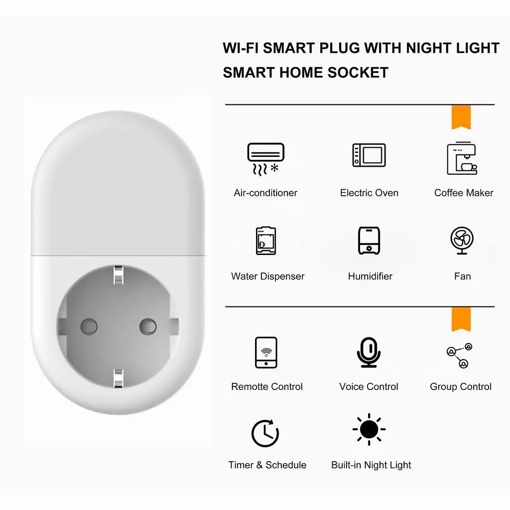 Smart WiFi Plug med nattlampa inomhus 16A Vit