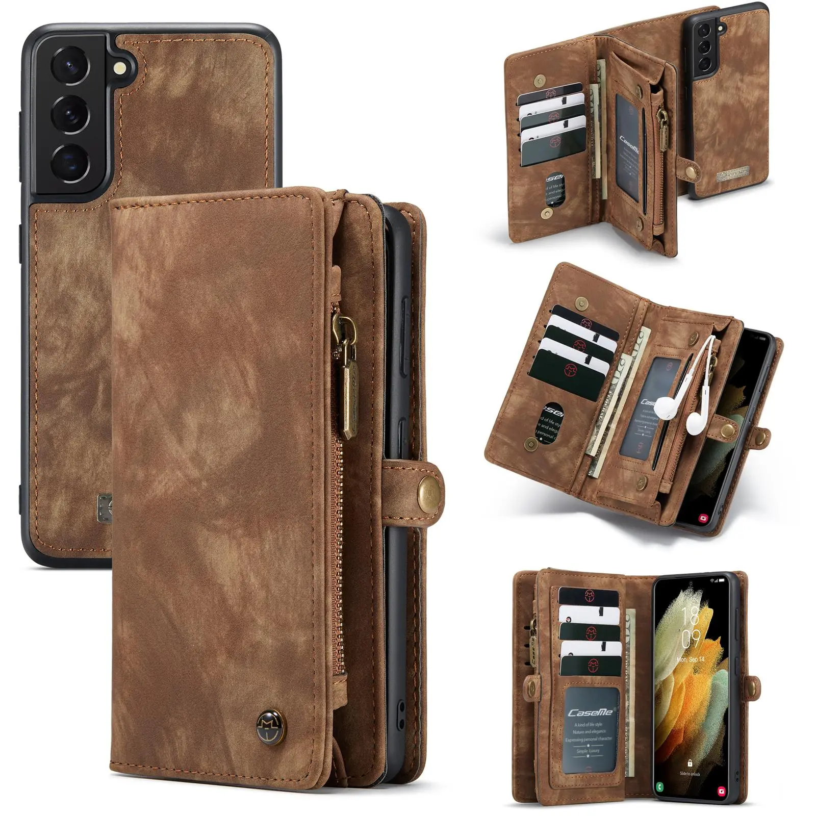 Multi-slot Mobiltaske Samsung Galaxy S21 Brun