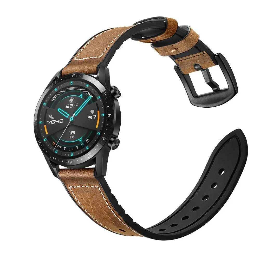Premium Läderarmband Huawei Watch GT 2 Pro/Watch GT 2 46mm/Watch GT 2e/Watch GT Brun