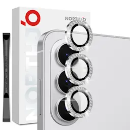 Samsung Galaxy S26 Linsebeskyttelse i herdet glass med glitrende steiner, Sølv