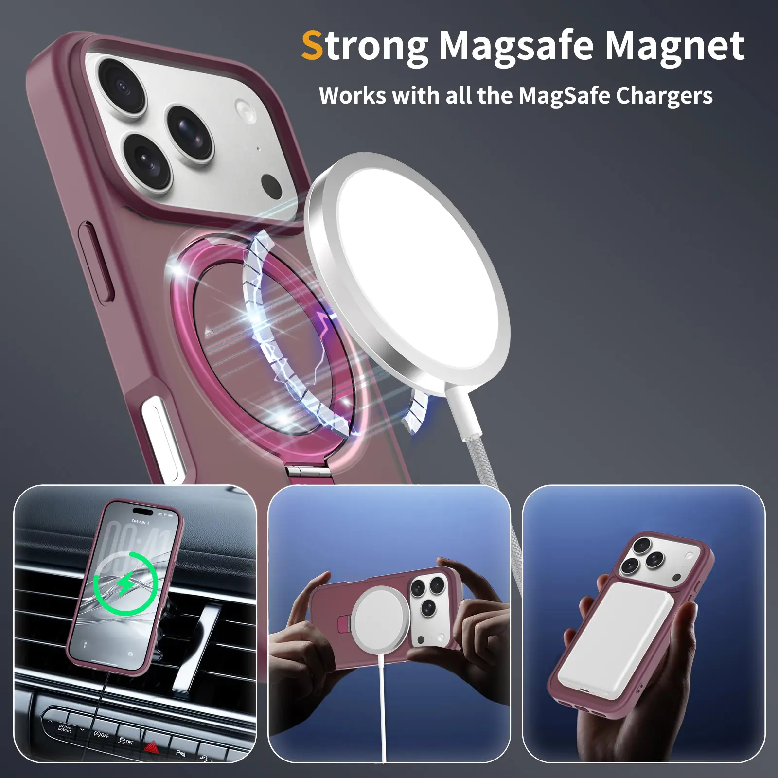 Hybridskal Magnetic Ring iPhone 18 Pro Vinröd