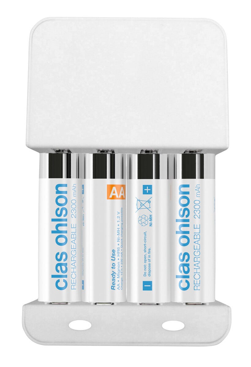 Clas Ohlson Batterilader med 4 stk. AA/HR6-batterier