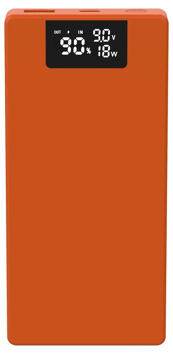 Powerbank USB-A + USB-C med Display 10000 mAh PD 20W Orange
