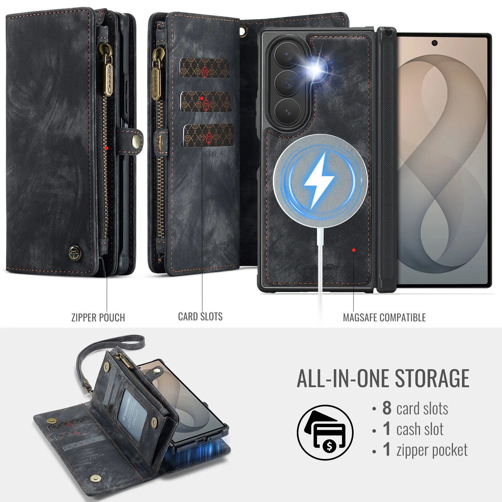 Multi-slot Plånboksfodral Samsung Galaxy Z Fold 8 Ultra Grå