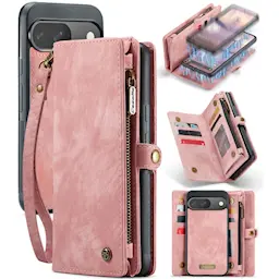 Google Pixel 9 Pro Rymligt plånboksfodral med många kortfack, Rosa