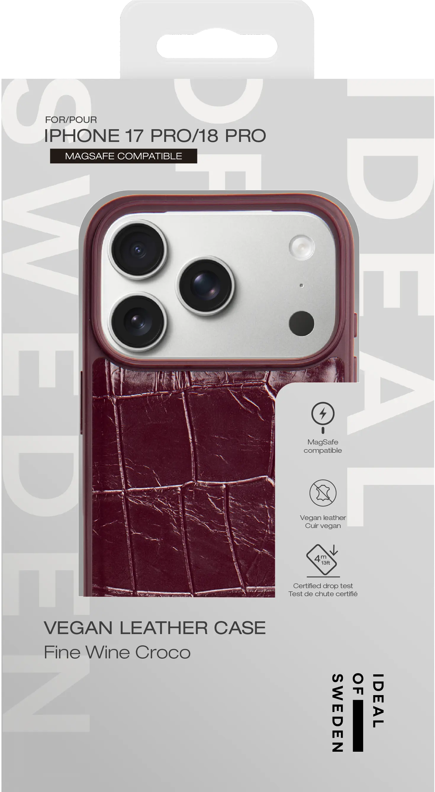 Vegan Leather MagSafe Case iPhone 18 Pro Fine Wine Croco