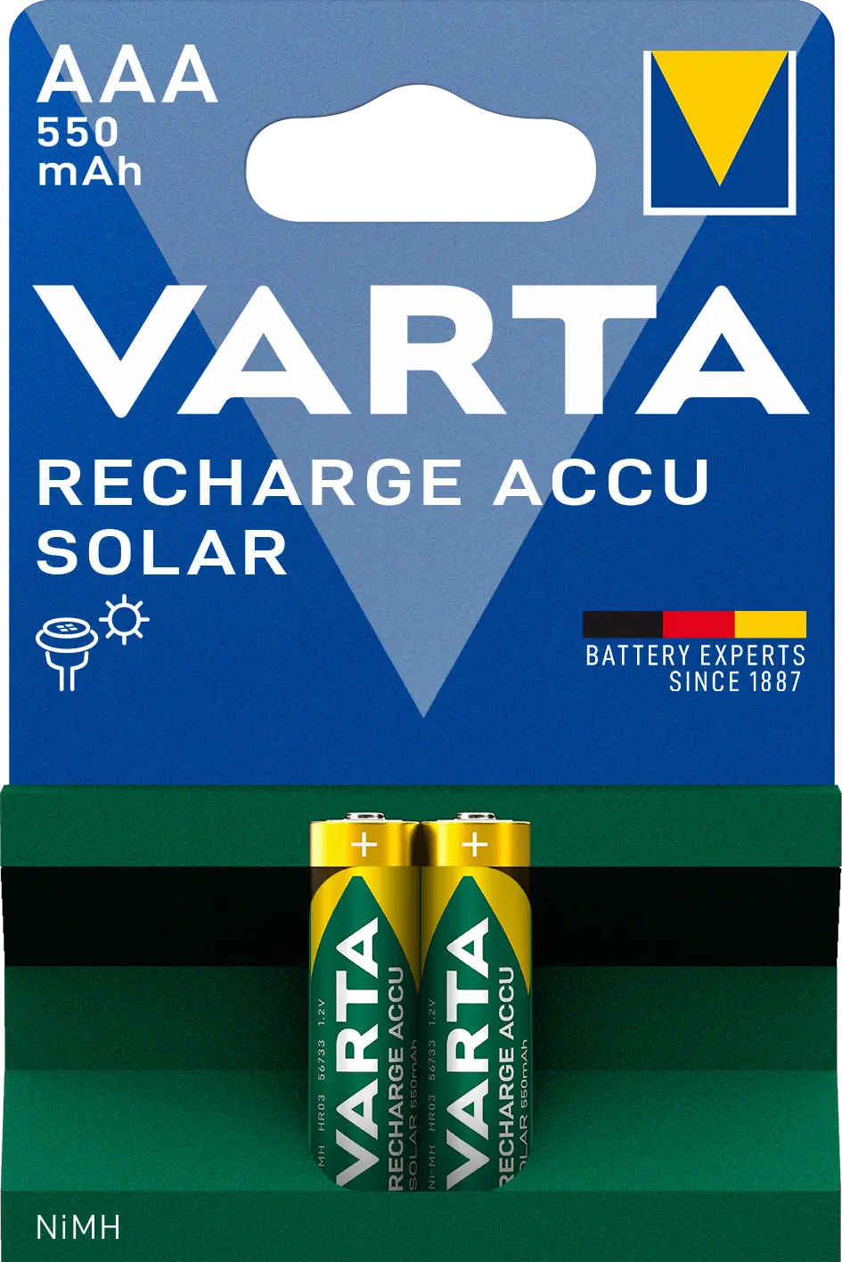 Solar genopladeligt batteri AAA/HR03 (2-pack)