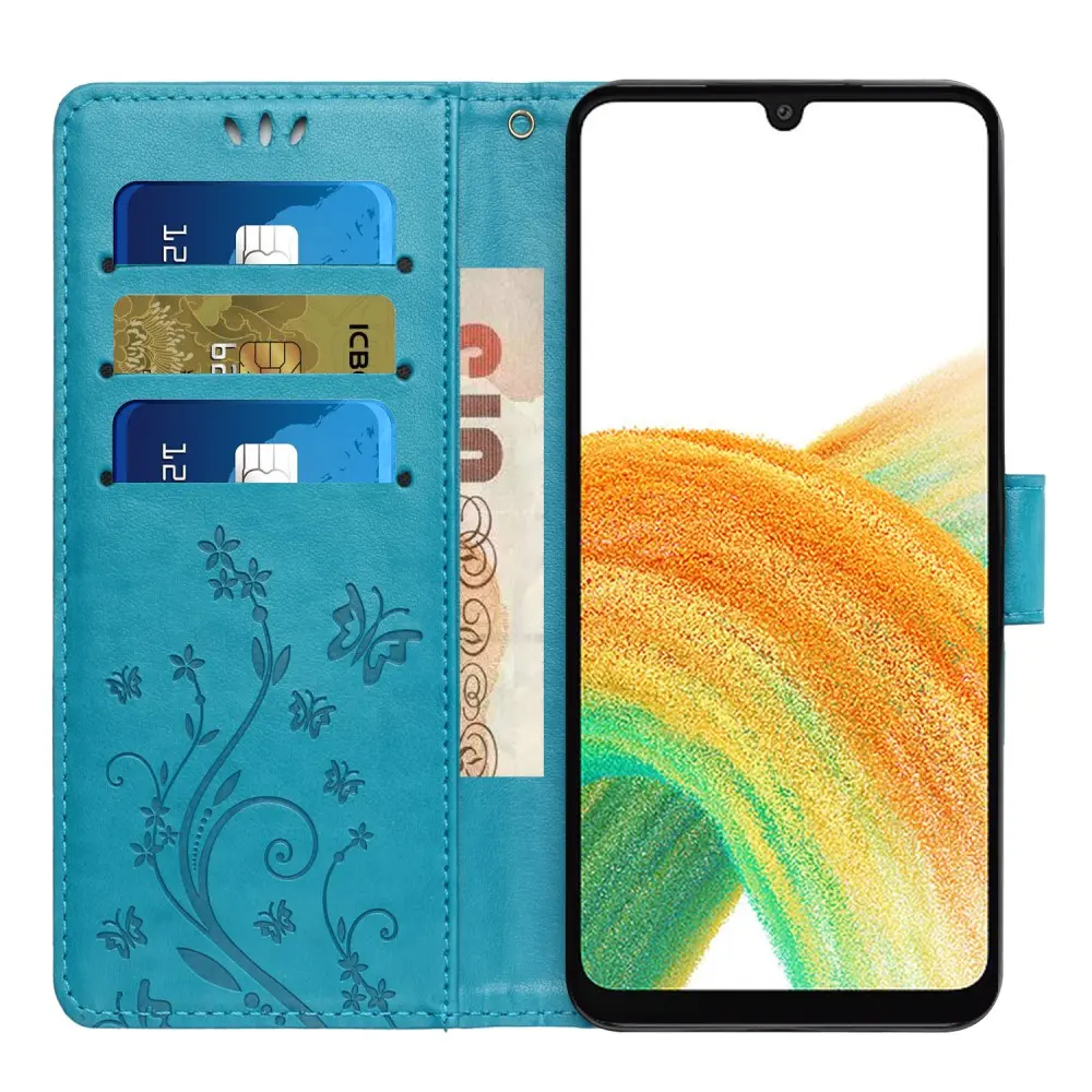 Läderfodral Fjärilar Samsung Galaxy A25 Blå