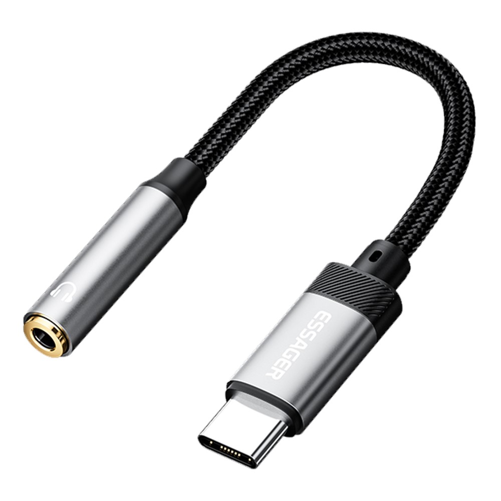 Essager Hodetelefonadapter USB-C til 3,5mm DAC svart