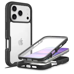 iPhone 17 Pro Täysin suojaava puhelinkuori, Musta/läpinäkyvä