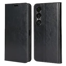 Sony Xperia 1 VII Smidigt mobilfodral i äkta läder, Svart