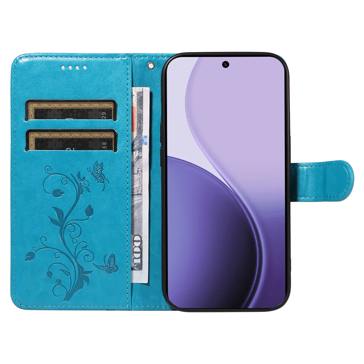 Läderfodral Fjärilar Oppo Reno 14 Blå