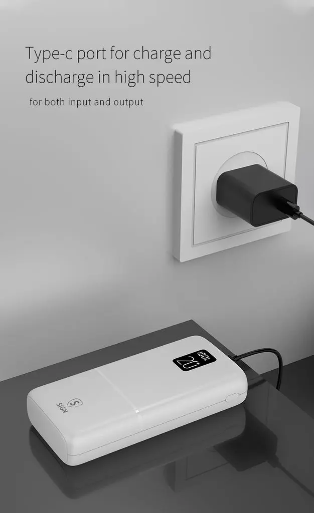 QC Powerbank 20000 mAh 2.1A - Trippel utgång Vit