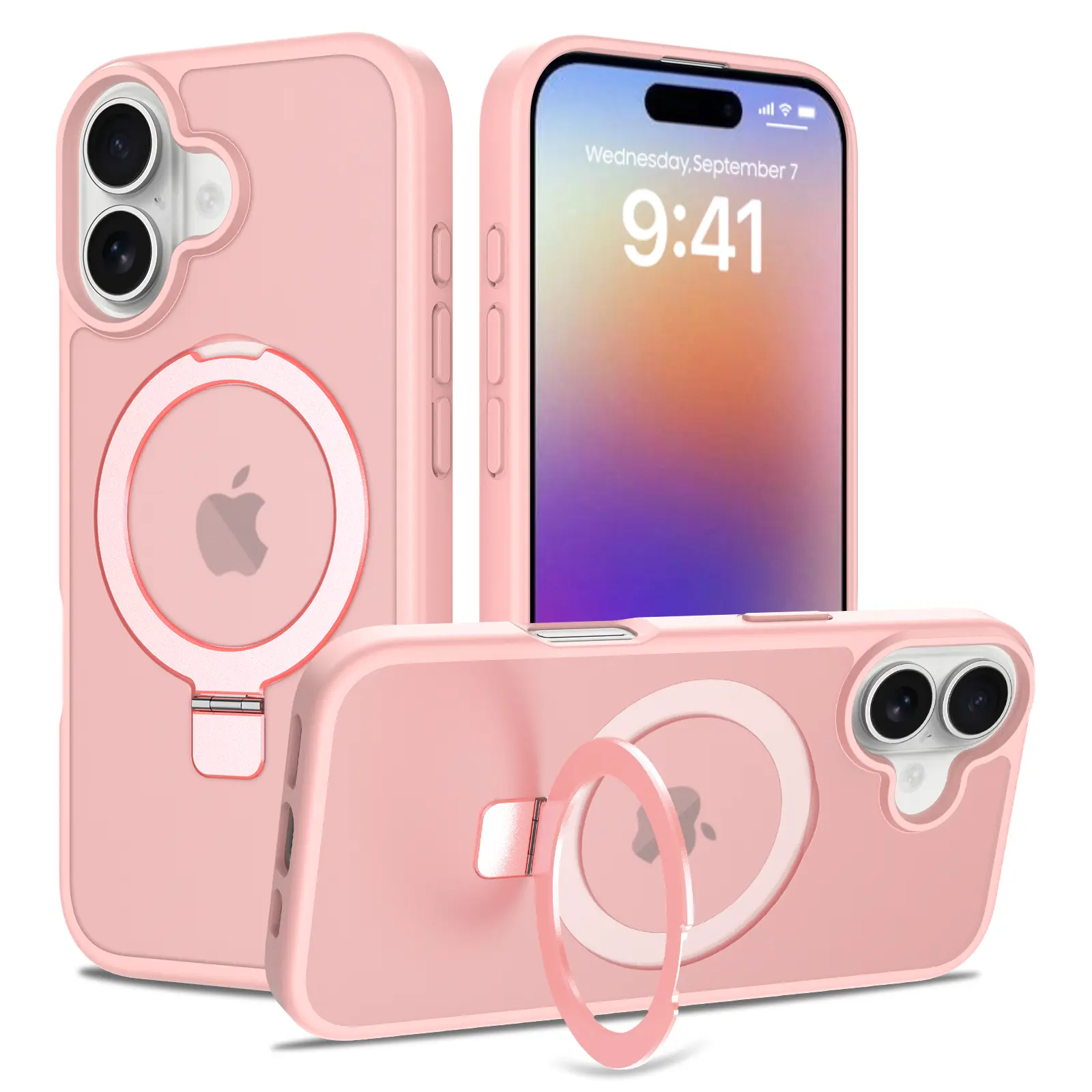 Hybridikuori Magnetic Ring iPhone 17 Vaaleanpunainen