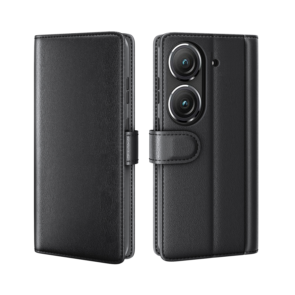 Asus ZenFone 10 Lommeboketui i ekte skinn, Svart