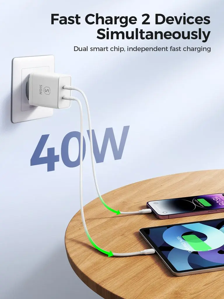 Dual USB-C PD Laddare 40W Vit