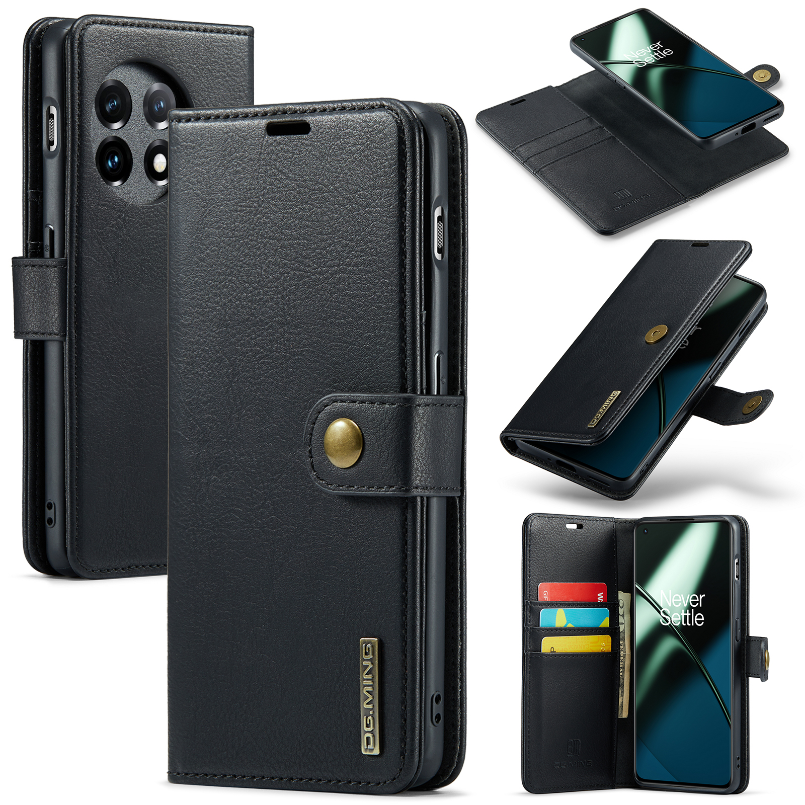 DG.MING OnePlus 11 Lommeboketui med avtakbart deksel, Black