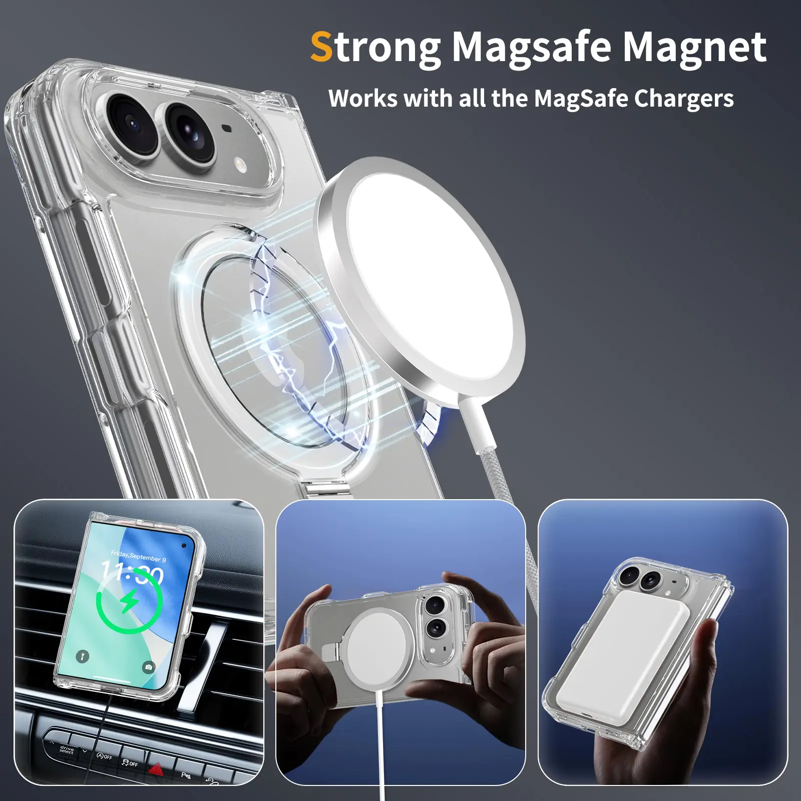 Hybridskal MagSafe Ring iPhone Ultra Genomskinlig