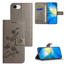 Läderfodral Fjärilar iPhone 17e Grå