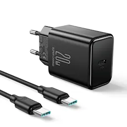 20W hurtiglader PD + 60W USB-C-kabel 1m Svart